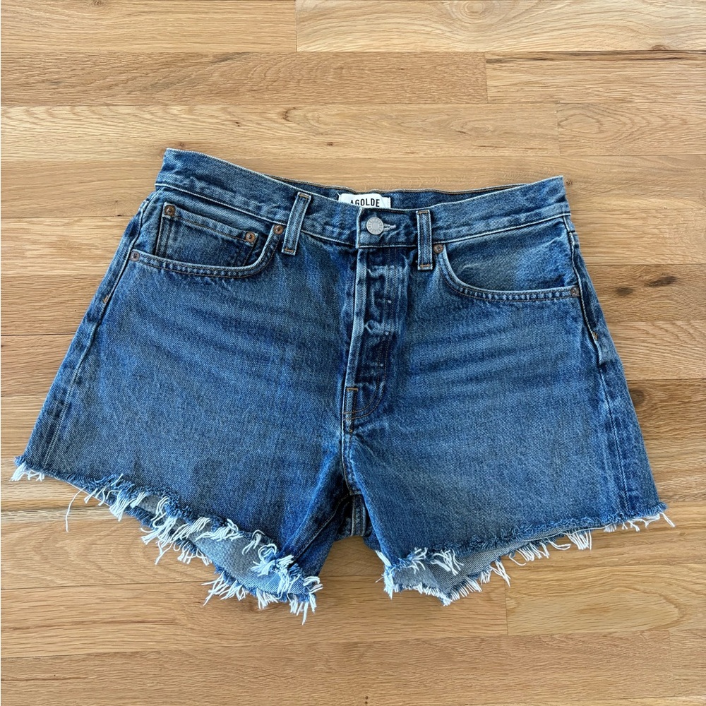 Agolde Parker Long- High-Rise Frayed Hem Denim Shorts
